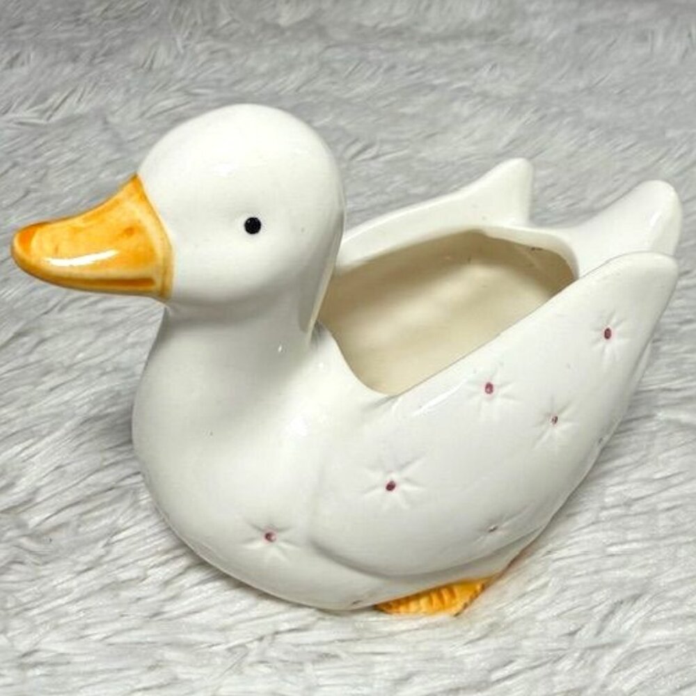 Vintage Ivory Glazed Ceramic Duck Bowl Dish